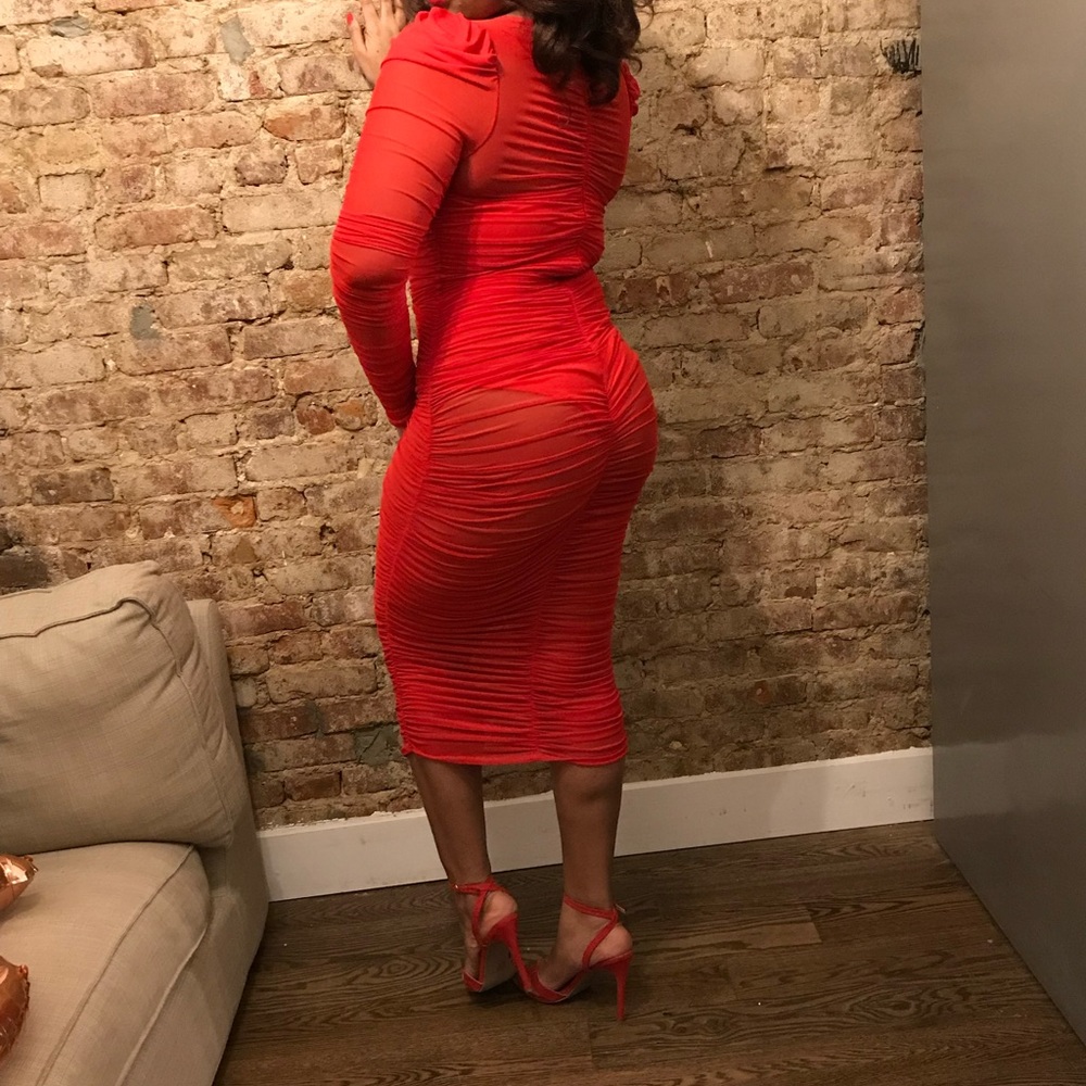 Red sheer dress